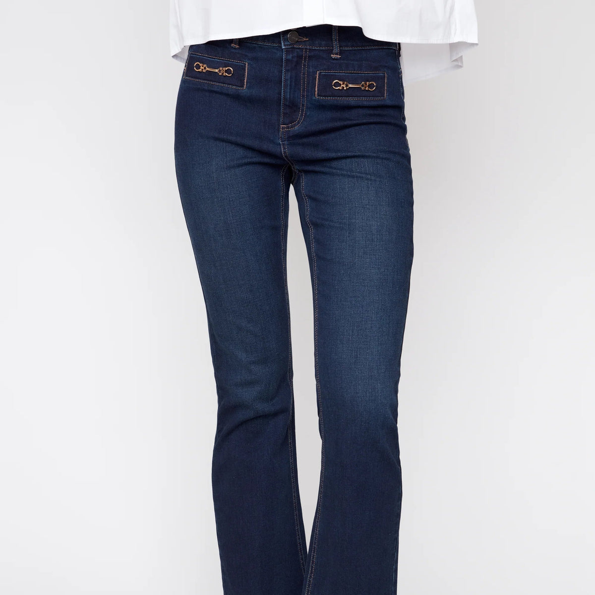 RENUAR Horsebit Detail Denim Pants