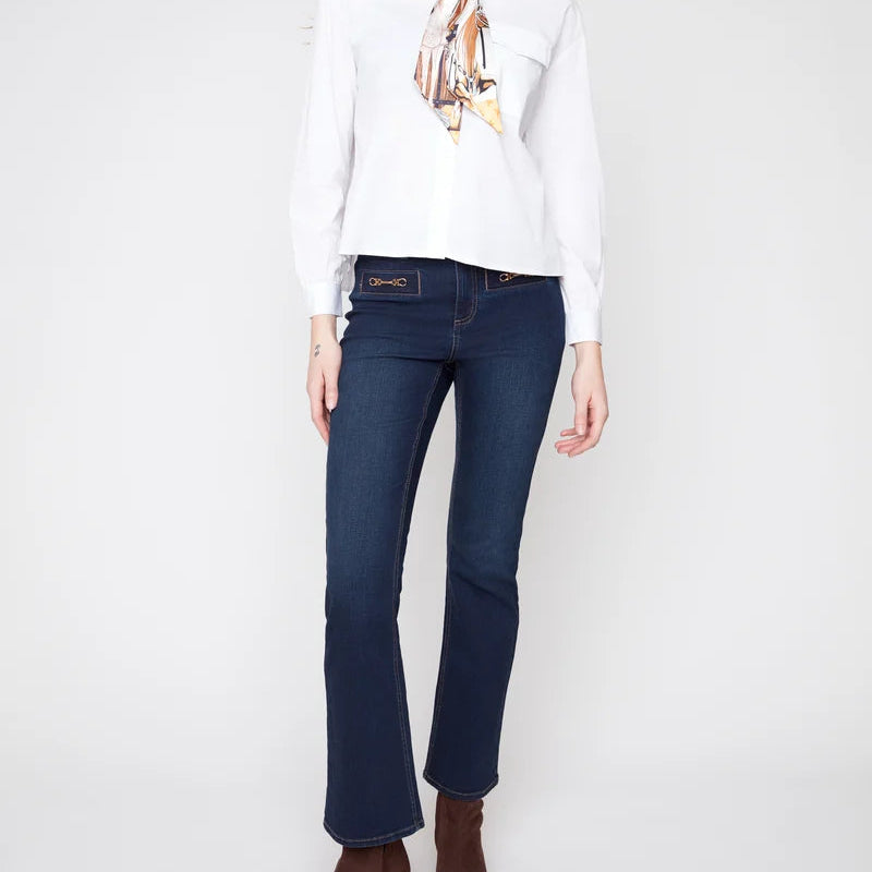 RENUAR Horsebit Detail Denim Pants