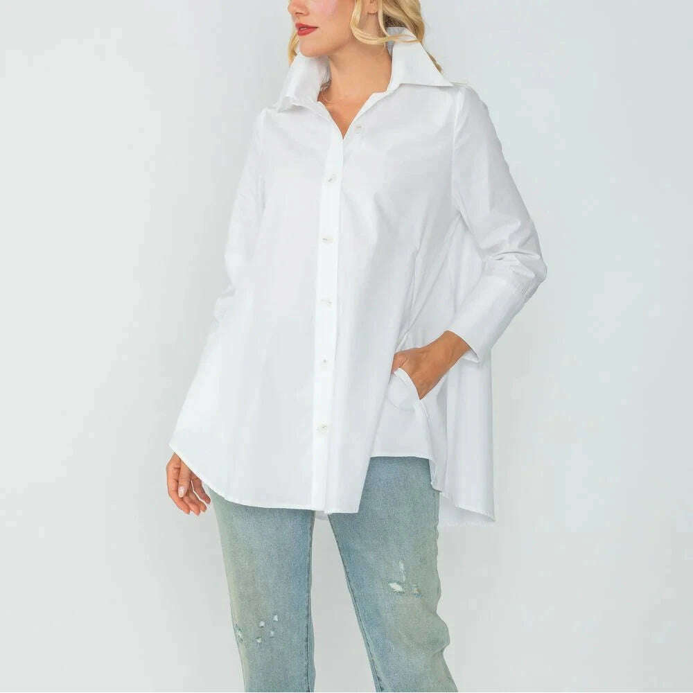 IC Collection - Fold Down Collar Blouse - White, CLOTHING, IC COLLECTION, Plum Bottom