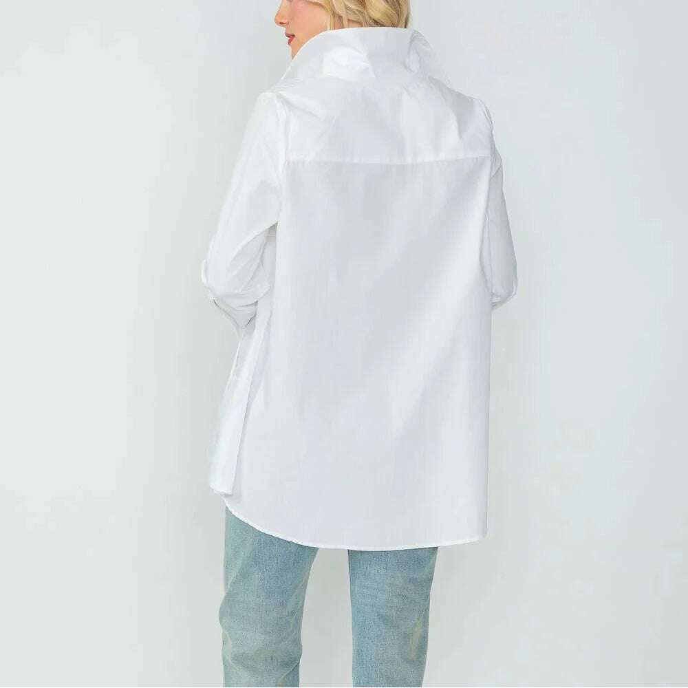 IC Collection - Fold Down Collar Blouse - White, CLOTHING, IC COLLECTION, Plum Bottom