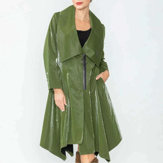 IC COLLECTION - Liquid Shiny Trench - Olive, CLOTHING, IC COLLECTION, Plum Bottom