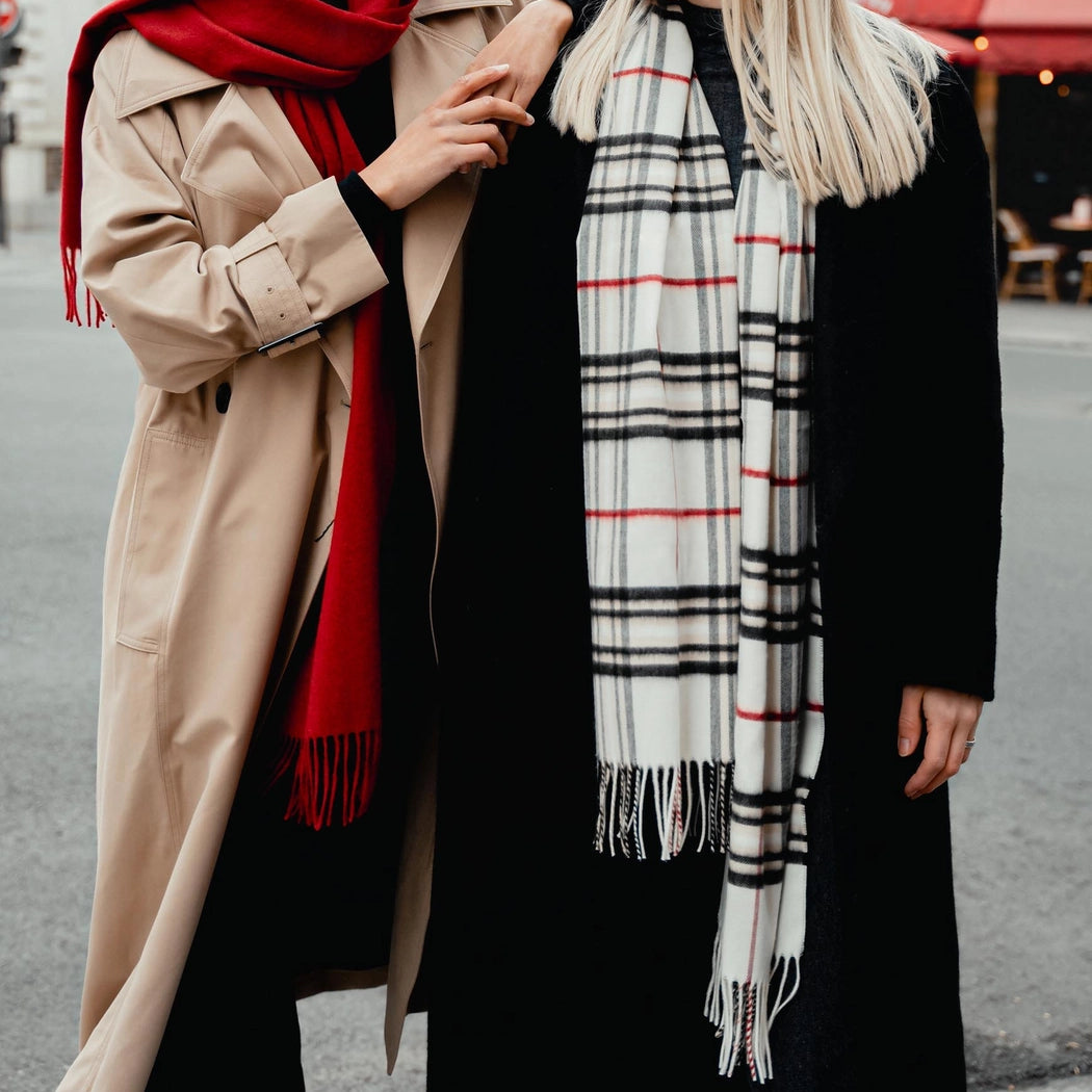 FRAAS- Plaid Cashmink Scarf in Ivory