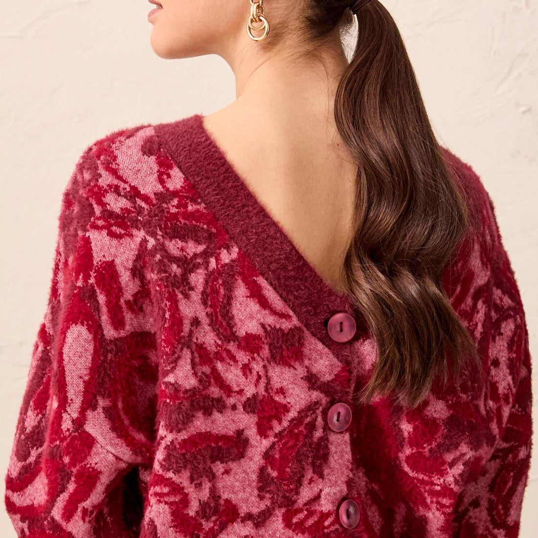 TRIBAL Wear 2 Ways Jacquard Cardi Pink Frost