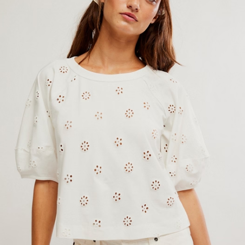 FREE PEOPLE Jessie Eyelet Tee Whisper White