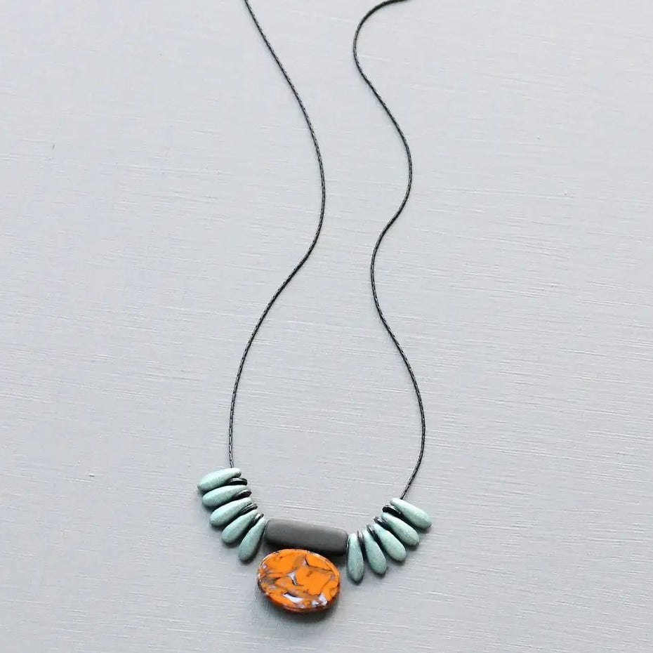 David Aubrey VINTAGE ORANGE and TEAL NECKLACE