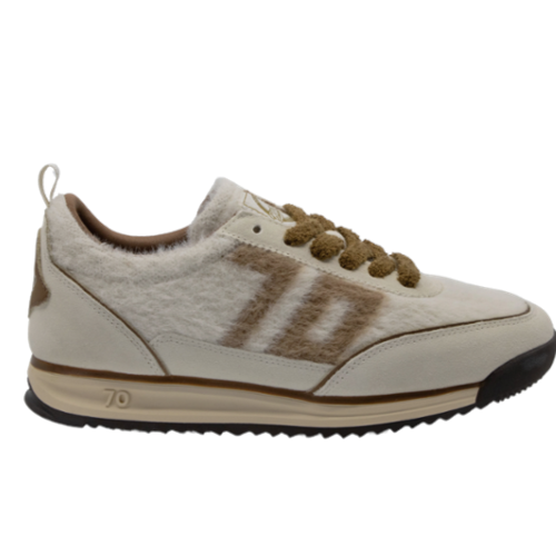 Plum Bottom BACK 70 Jogger sneaker in butter mohair with cuoio leather accents and braided cotton laces