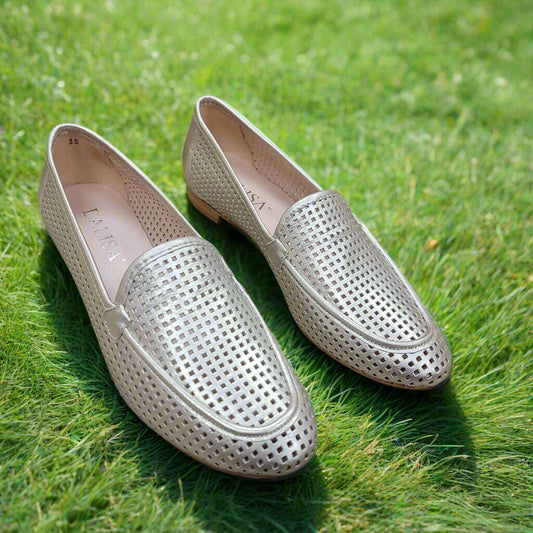 LA LISA -  Platino Perforated Loafer, Loafers, lalisa, Plum Bottom