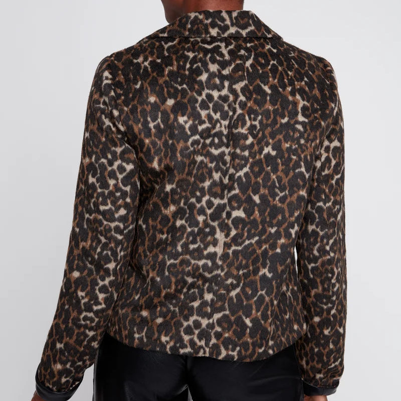 RENUAR Jacquard Brushed Knit Jacket with Faux Leather Pockets
