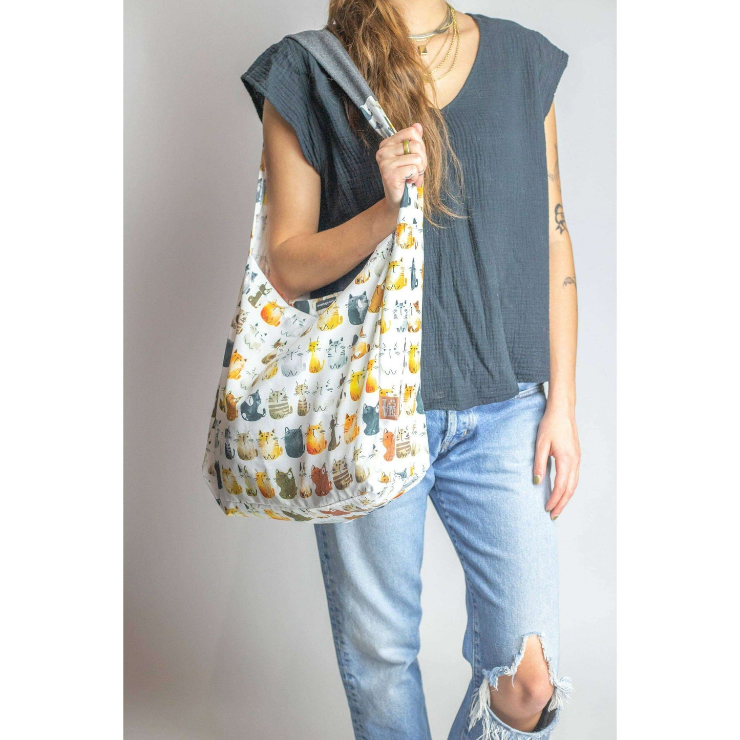 [Love Bags - Stash It Tote Bag -  Cat's Meow], [], [Love Bags], [Plum Bottom].