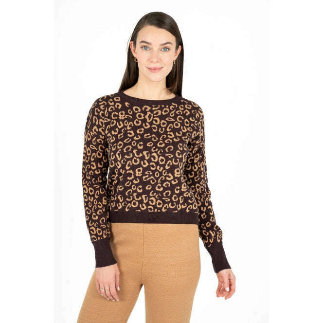 M-Made in Italy - Leopard Knit Sweater - Brown, Sweaters, M-Made in Italy, Plum Bottom