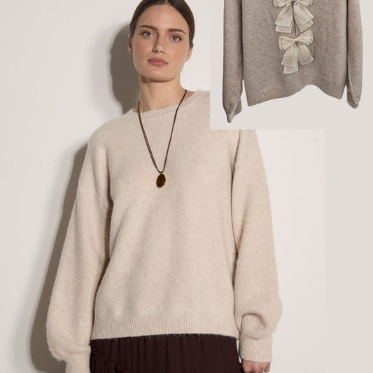 [APRICOT Organza Bow Back Sweater], [Sweaters], [APRICOT], [Plum Bottom].