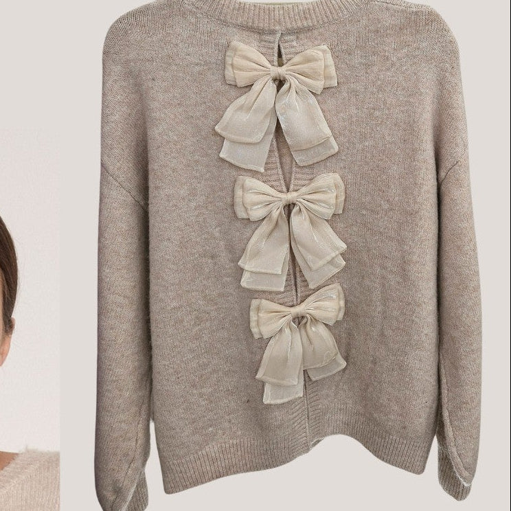 [APRICOT Organza Bow Back Sweater], [Sweaters], [APRICOT], [Plum Bottom].