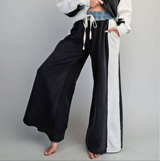 PEACE LOVE LINE Color Block Denim Drawstring Pants, CLOTHING, Peace Love Line, Plum Bottom
