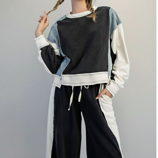 PEACE LOVE LINE Frayed Color Block Pullover, CLOTHING, Peace Love Line, Plum Bottom