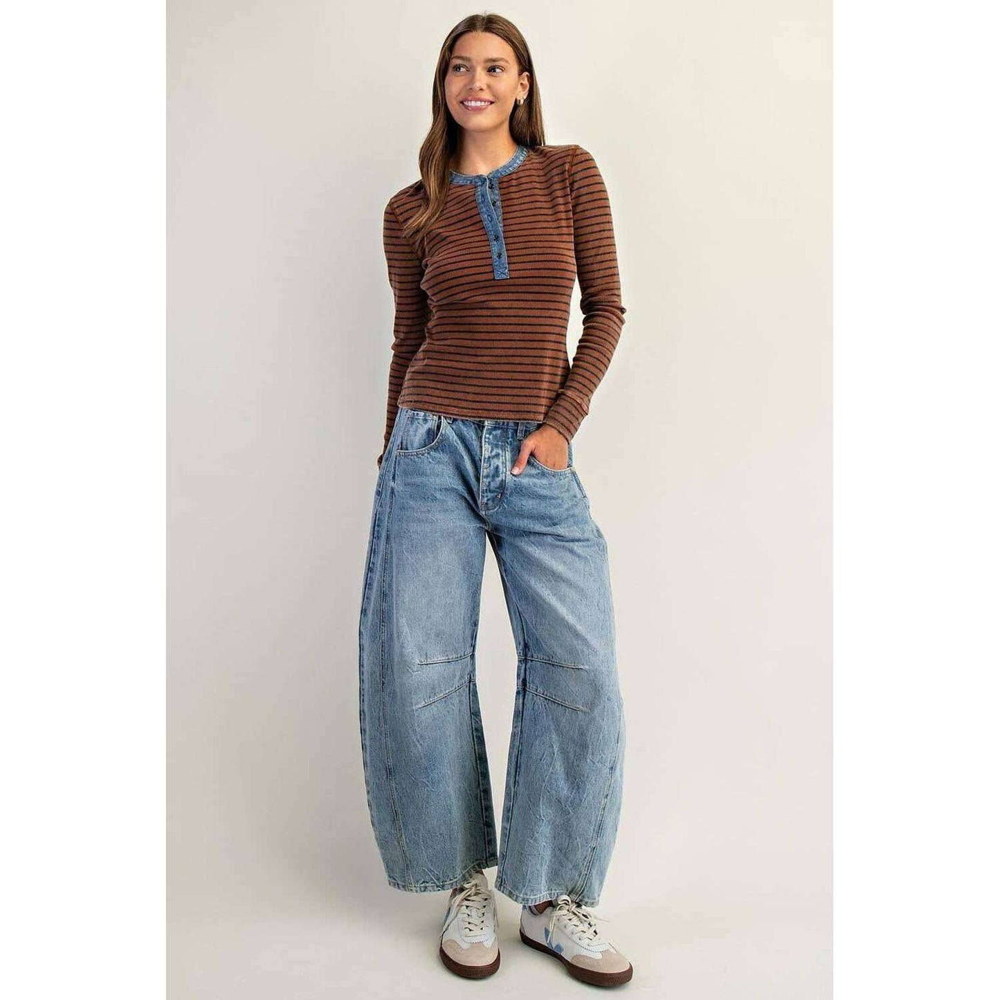 Peace Love Line - PL8295 - SNOW WASH TWO TONE BUTTON DOWN TOP: CINNAMON / L, Shirts, Peace Love Line, Plum Bottom