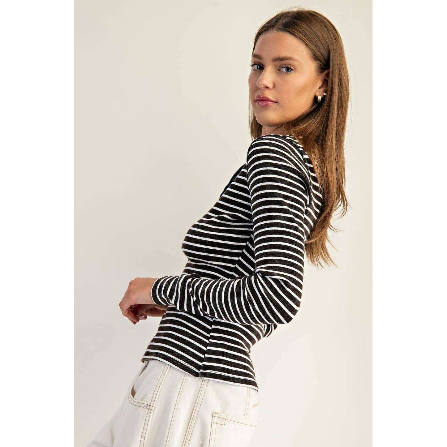 Peace Love Line - PL8295 - SNOW WASH TWO TONE BUTTON DOWN TOP: CINNAMON / L, Shirts, Peace Love Line, Plum Bottom