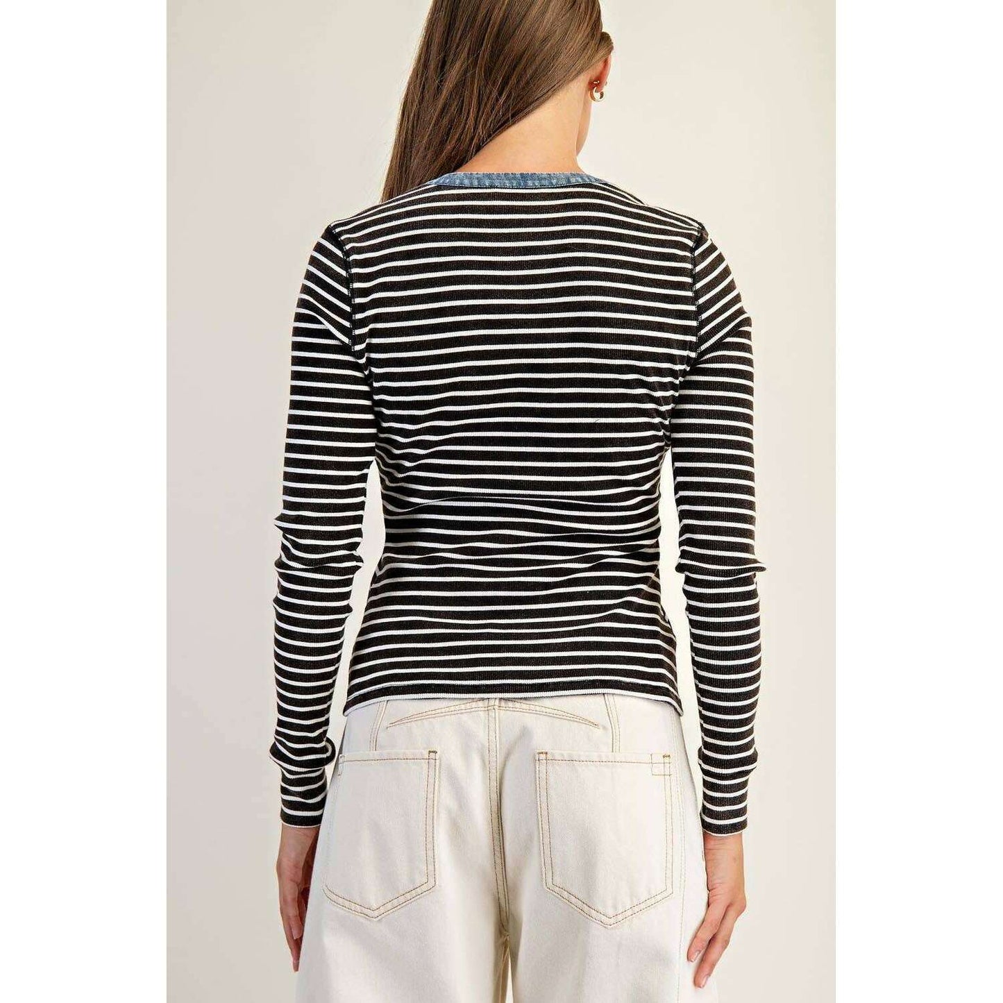 Peace Love Line - PL8295 - SNOW WASH TWO TONE BUTTON DOWN TOP: CINNAMON / L, Shirts, Peace Love Line, Plum Bottom