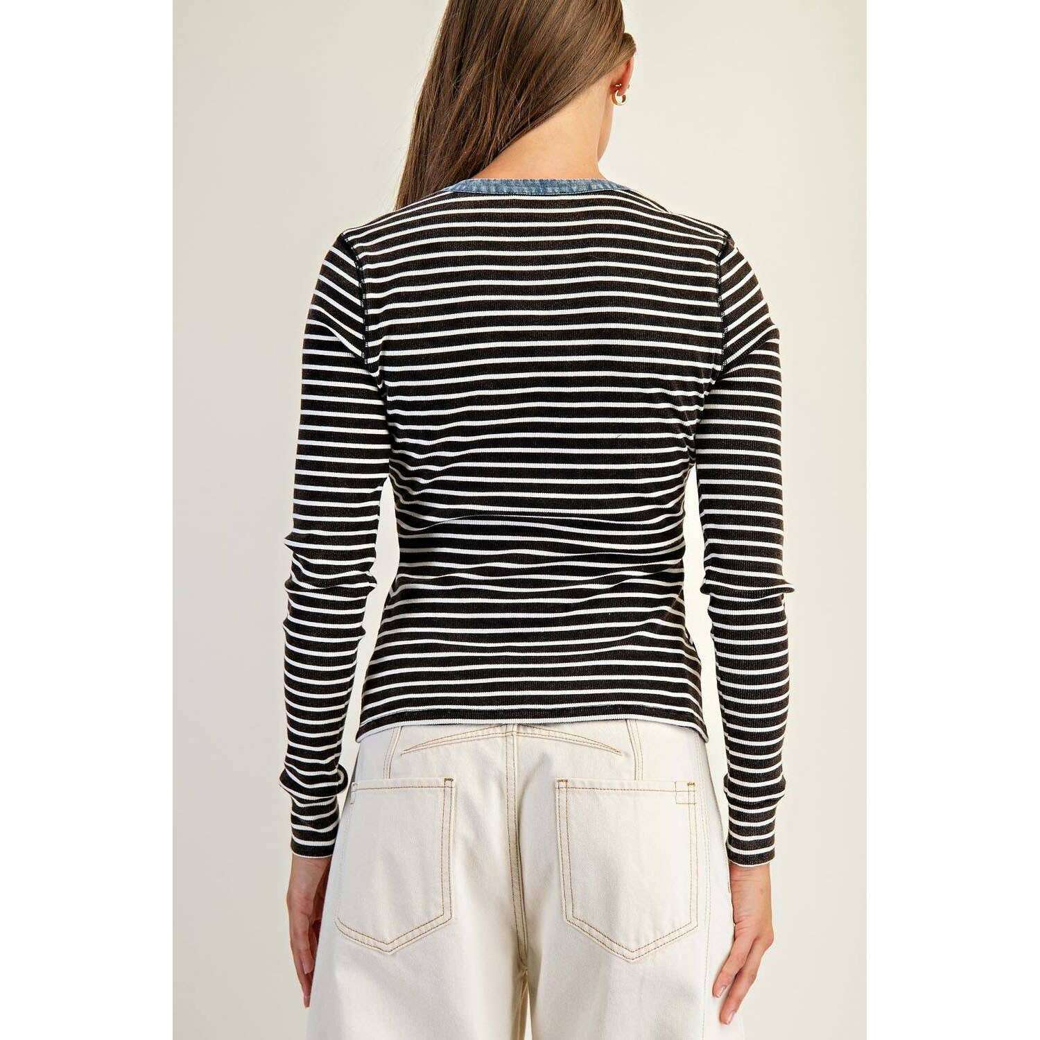 Peace Love Line - PL8295 - SNOW WASH TWO TONE BUTTON DOWN TOP: CINNAMON / L, Shirts, Peace Love Line, Plum Bottom