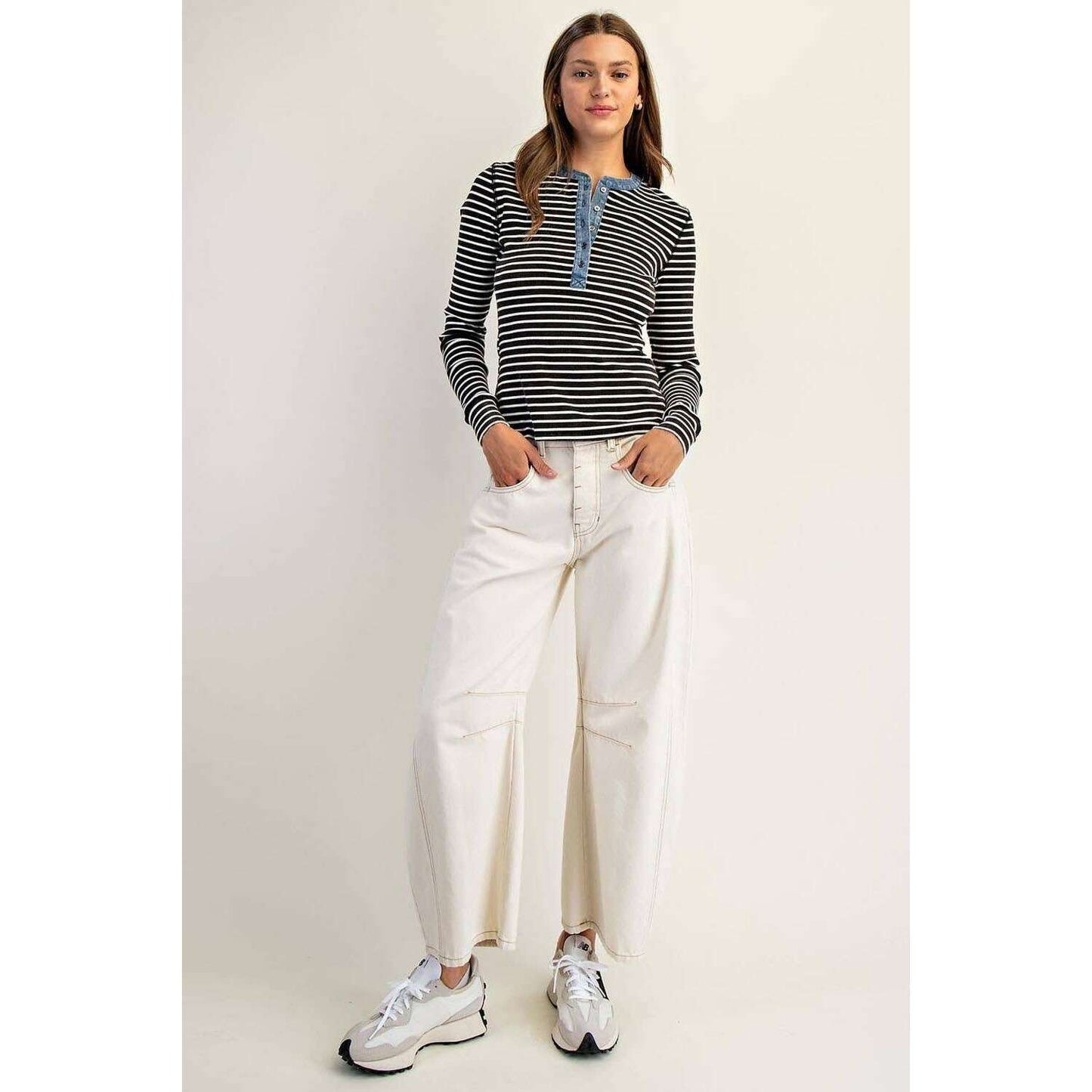 Peace Love Line - PL8295 - SNOW WASH TWO TONE BUTTON DOWN TOP: CINNAMON / L, Shirts, Peace Love Line, Plum Bottom