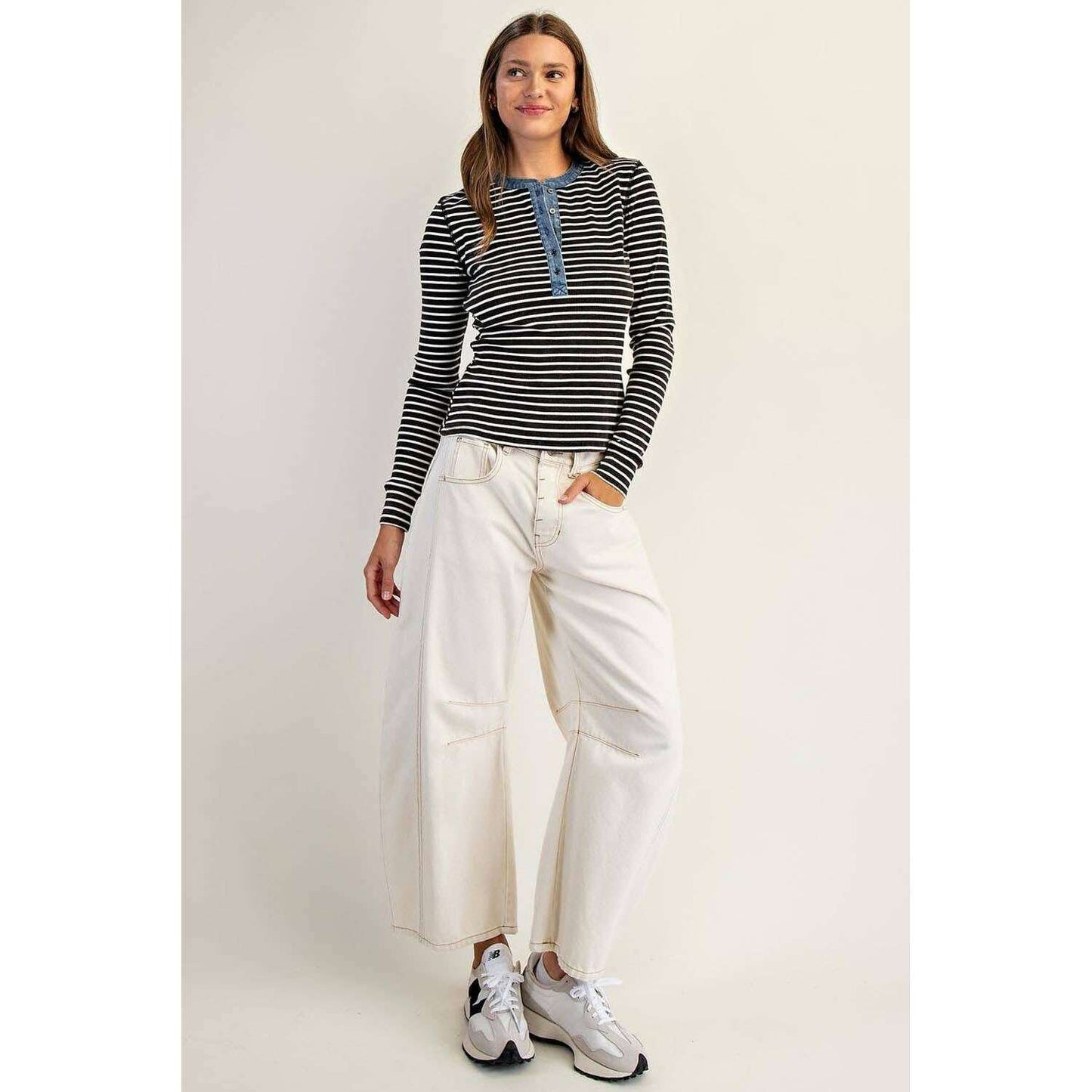 Peace Love Line - PL8295 - SNOW WASH TWO TONE BUTTON DOWN TOP: CINNAMON / L, Shirts, Peace Love Line, Plum Bottom