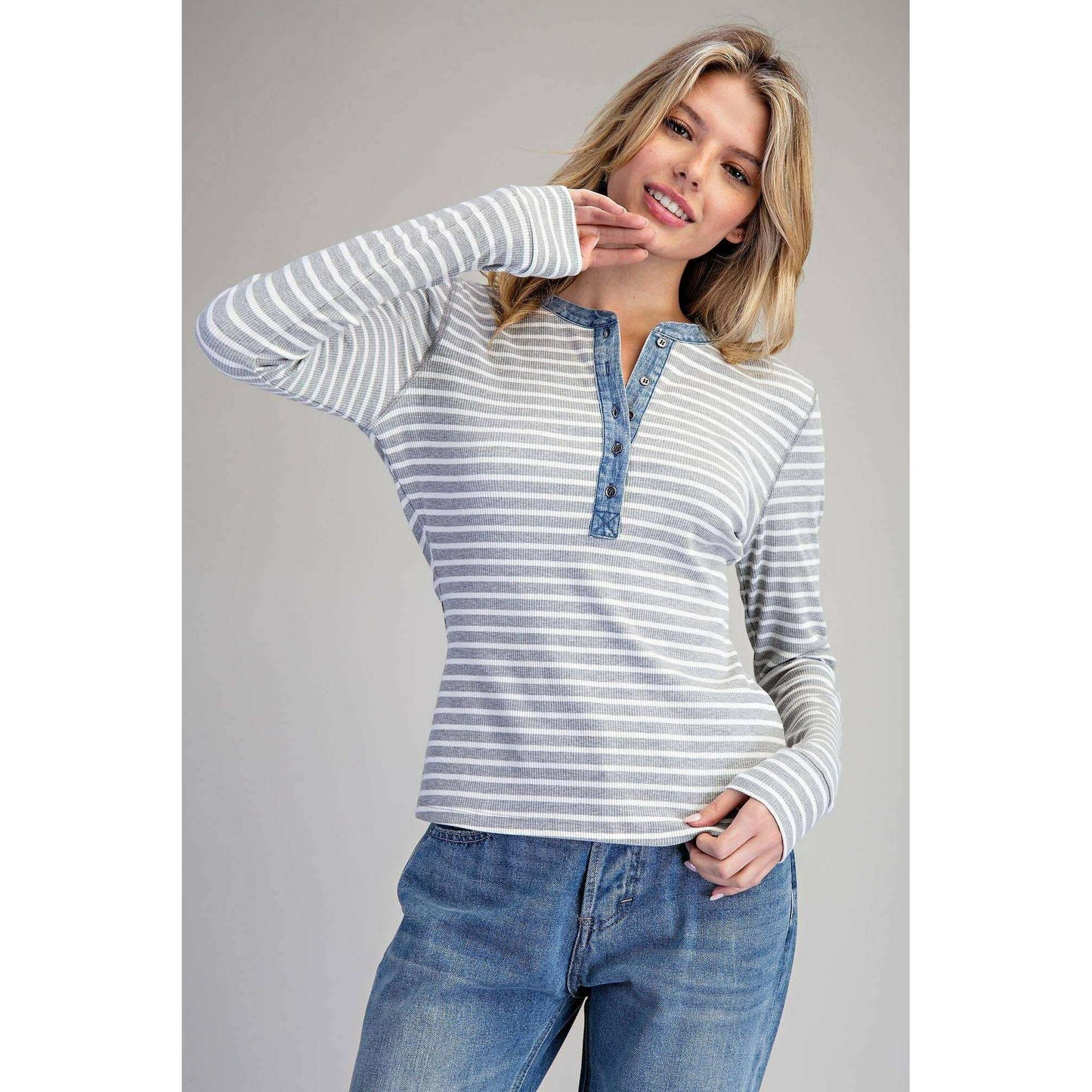 Peace Love Line - PL8295 - SNOW WASH TWO TONE BUTTON DOWN TOP: CINNAMON / L, Shirts, Peace Love Line, Plum Bottom