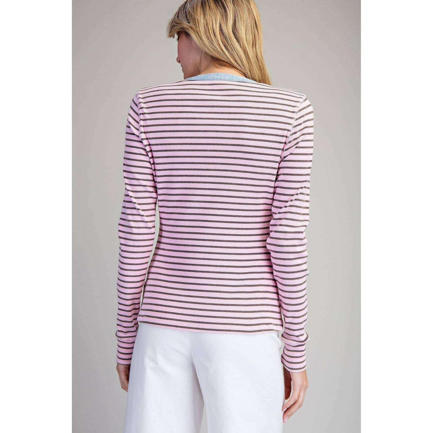 Peace Love Line - PL8295 - SNOW WASH TWO TONE BUTTON DOWN TOP: CINNAMON / L, Shirts, Peace Love Line, Plum Bottom