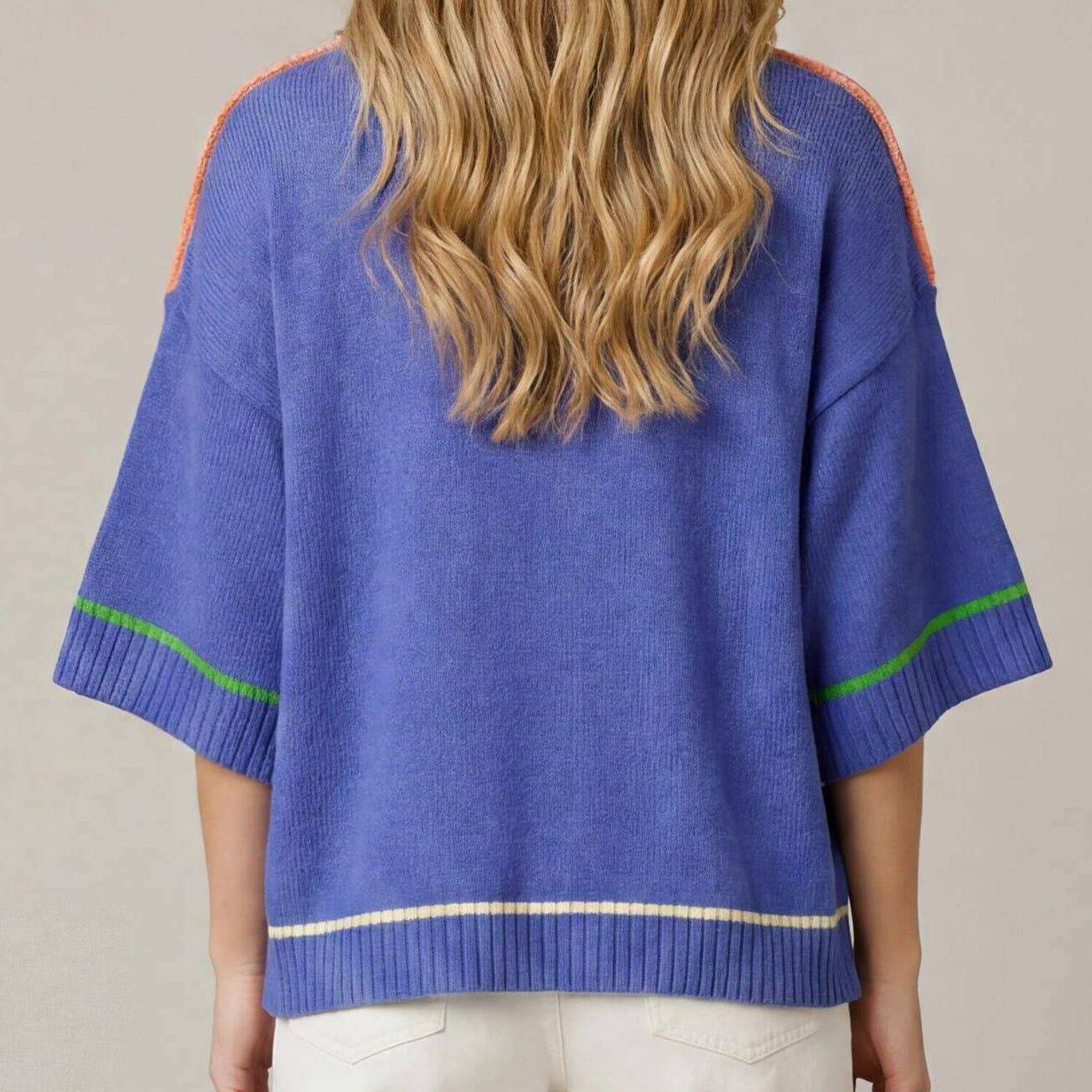 PEACE LOVE LINE Half Sleeve Contrast Lined Sweater, CLOTHING, Peace Love Line, Plum Bottom