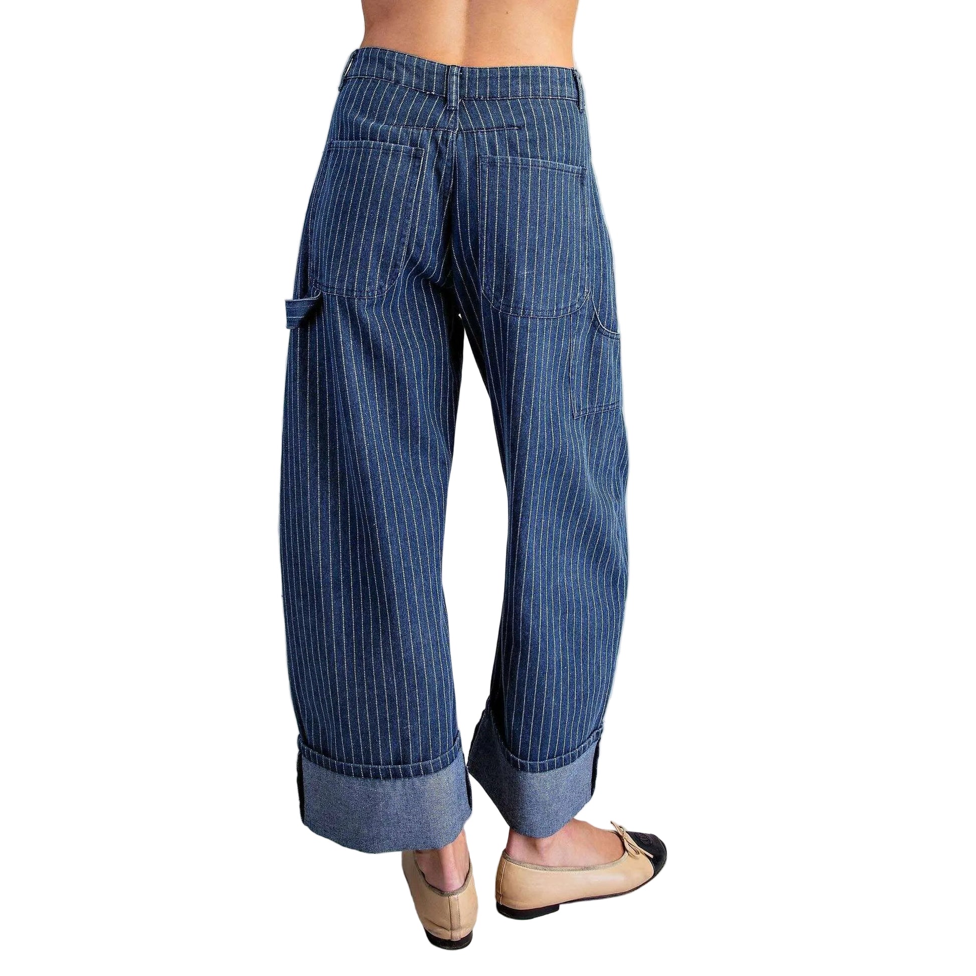 PEACE LOVE LINE Striped Barrel Leg Cuffed Pants, CLOTHING, Peace Love Line, Plum Bottom