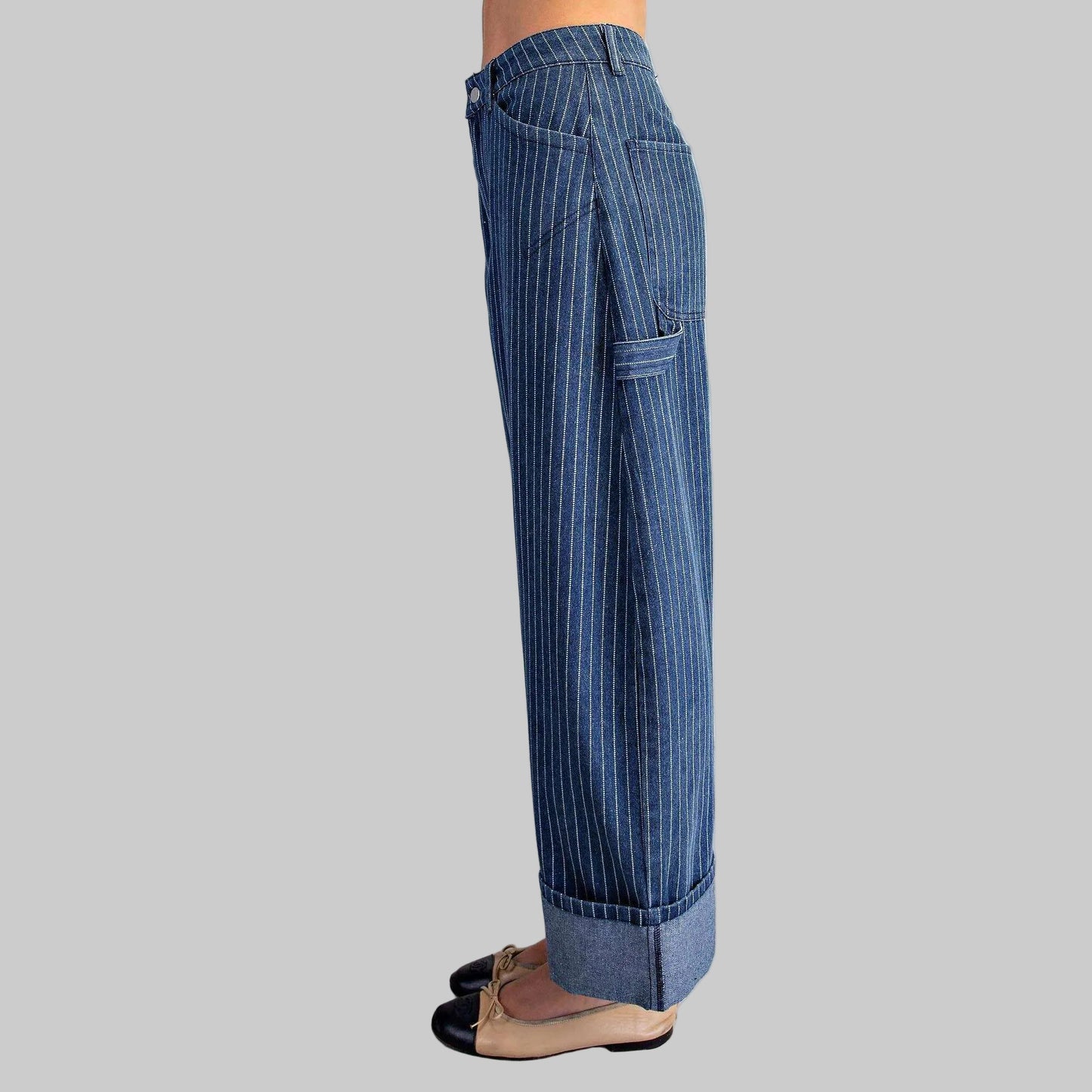 PEACE LOVE LINE Striped Barrel Leg Cuffed Pants, CLOTHING, Peace Love Line, Plum Bottom
