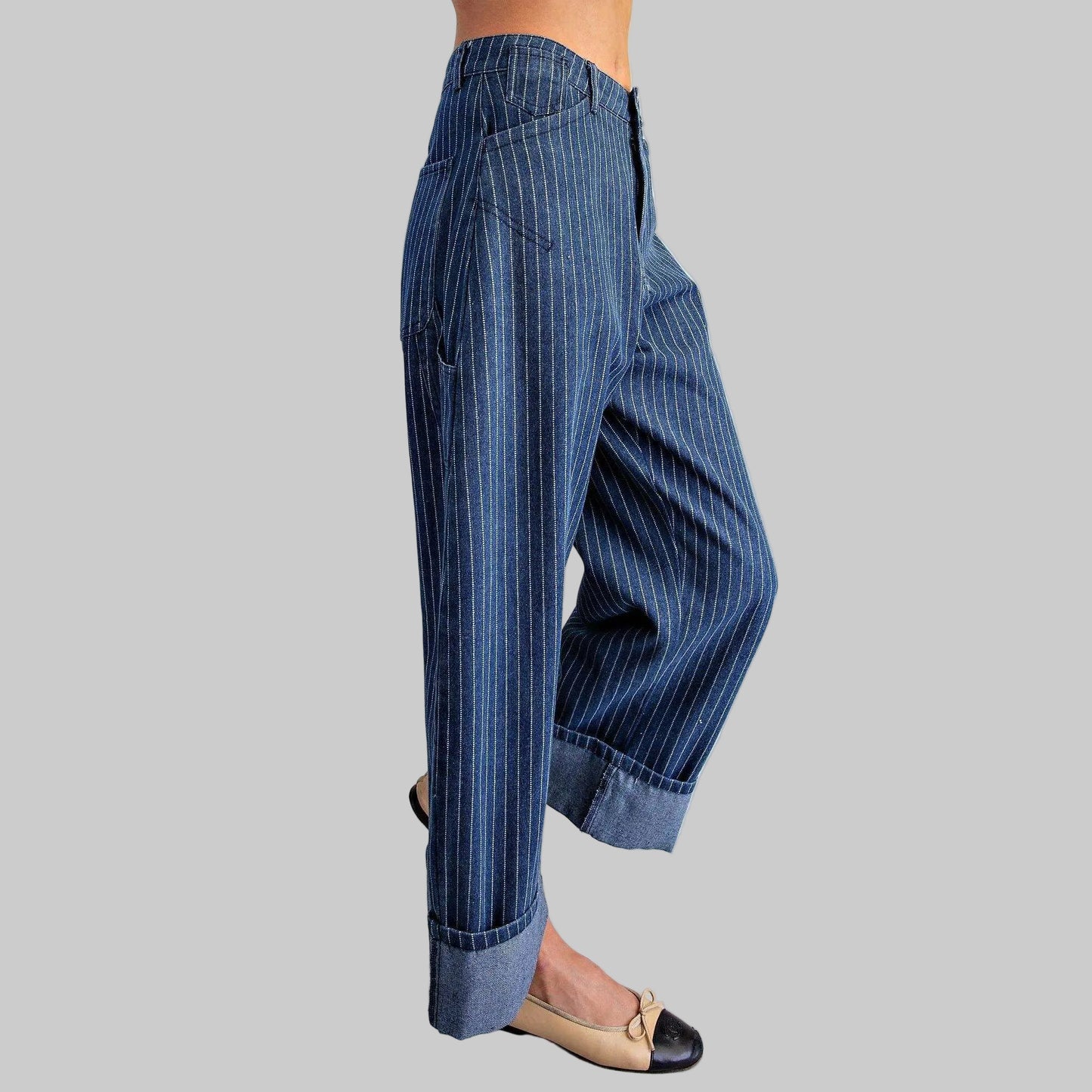 PEACE LOVE LINE Striped Barrel Leg Cuffed Pants, CLOTHING, Peace Love Line, Plum Bottom