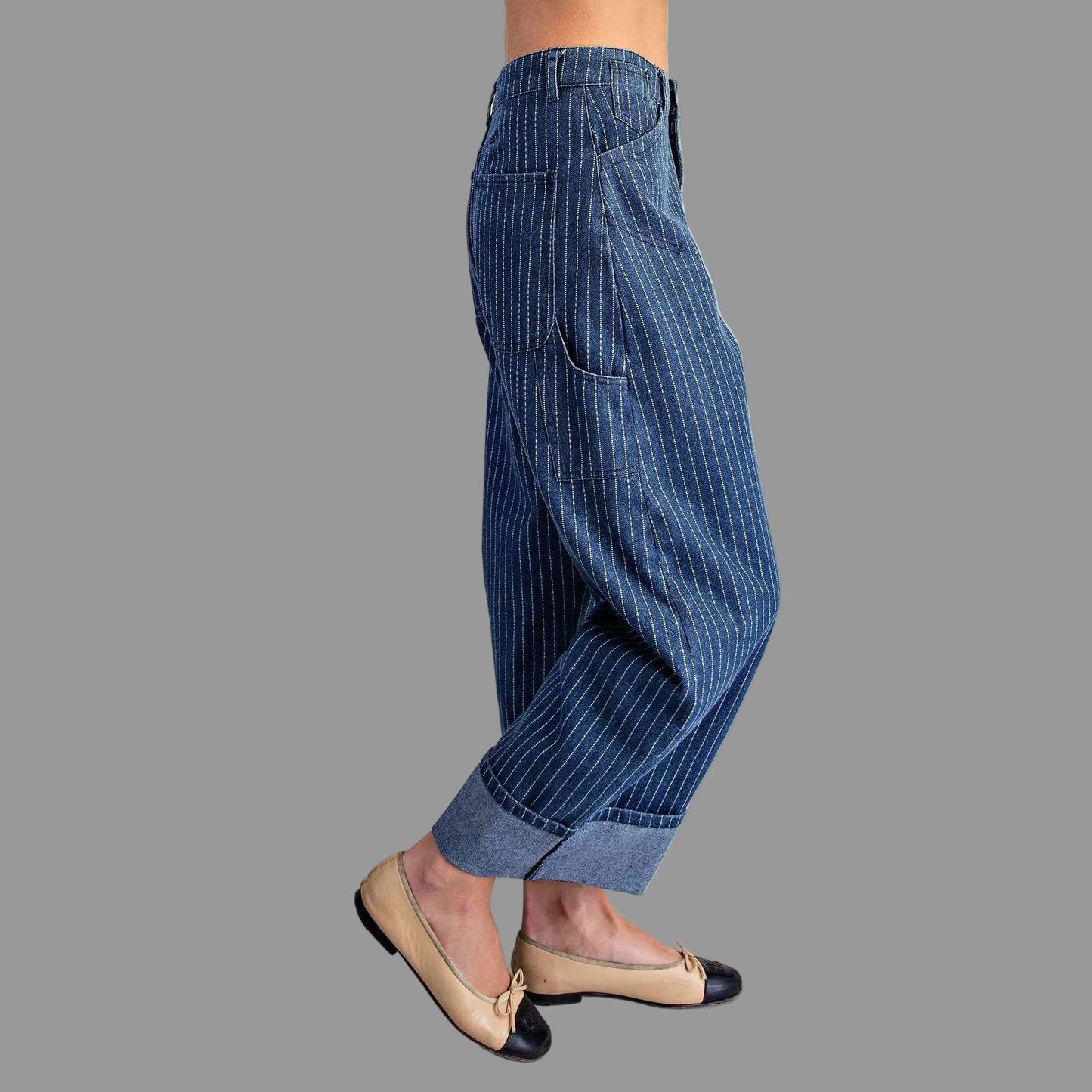 PEACE LOVE LINE Striped Barrel Leg Cuffed Pants, CLOTHING, Peace Love Line, Plum Bottom