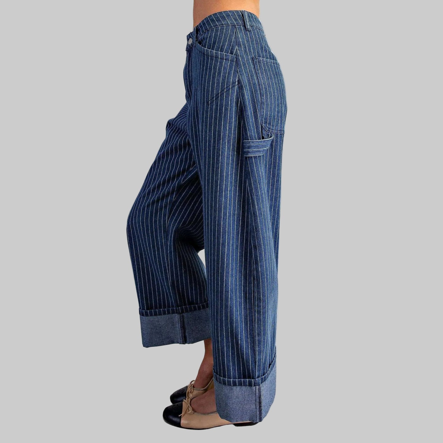 PEACE LOVE LINE Striped Barrel Leg Cuffed Pants, CLOTHING, Peace Love Line, Plum Bottom