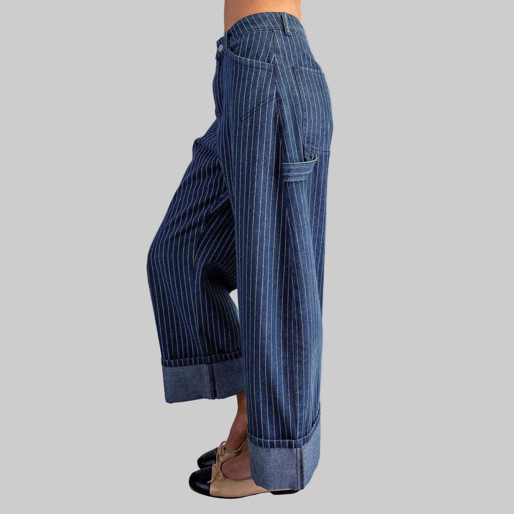 PEACE LOVE LINE Striped Barrel Leg Cuffed Pants, CLOTHING, Peace Love Line, Plum Bottom