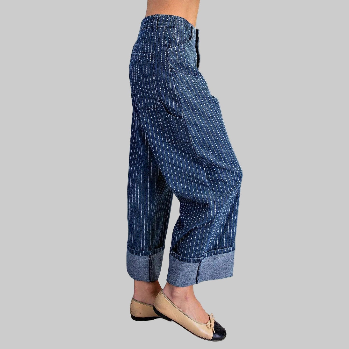 PEACE LOVE LINE Striped Barrel Leg Cuffed Pants, CLOTHING, Peace Love Line, Plum Bottom