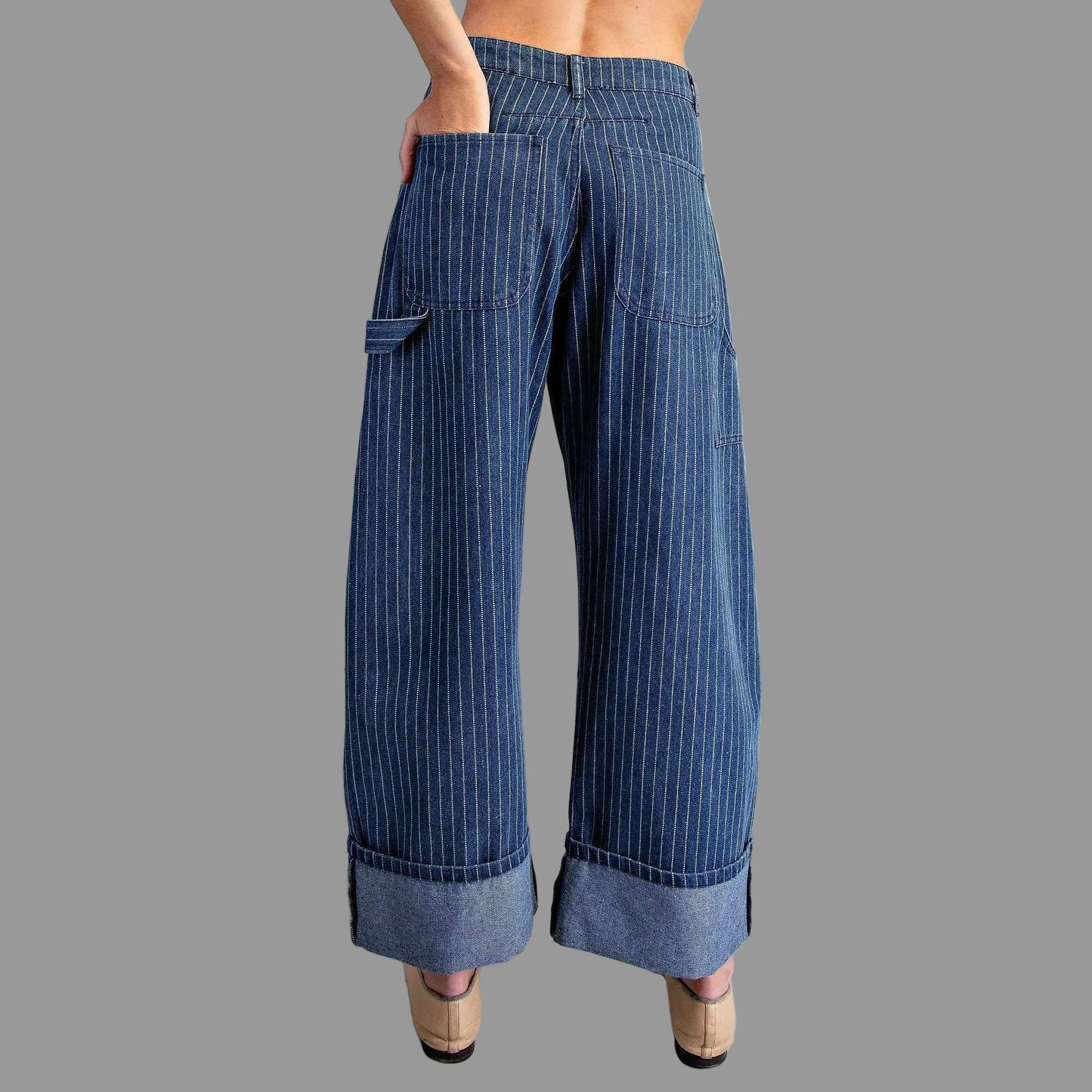 PEACE LOVE LINE Striped Barrel Leg Cuffed Pants, CLOTHING, Peace Love Line, Plum Bottom