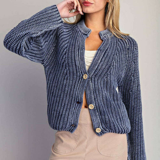 PEACE LOVE LINE Button Down Knit Cardigan Denim, CLOTHING, Peace Love Line, Plum Bottom