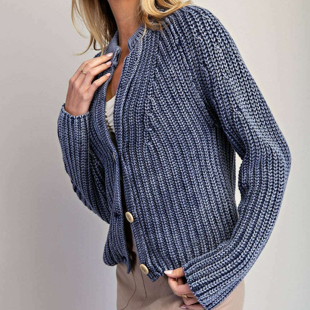 PEACE LOVE LINE Button Down Knit Cardigan Denim, CLOTHING, Peace Love Line, Plum Bottom