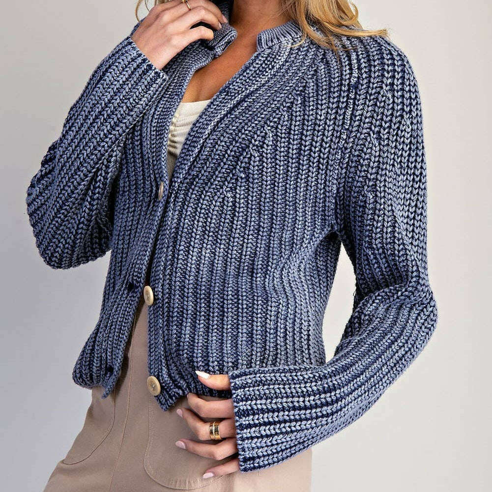 PEACE LOVE LINE Button Down Knit Cardigan Denim, CLOTHING, Peace Love Line, Plum Bottom