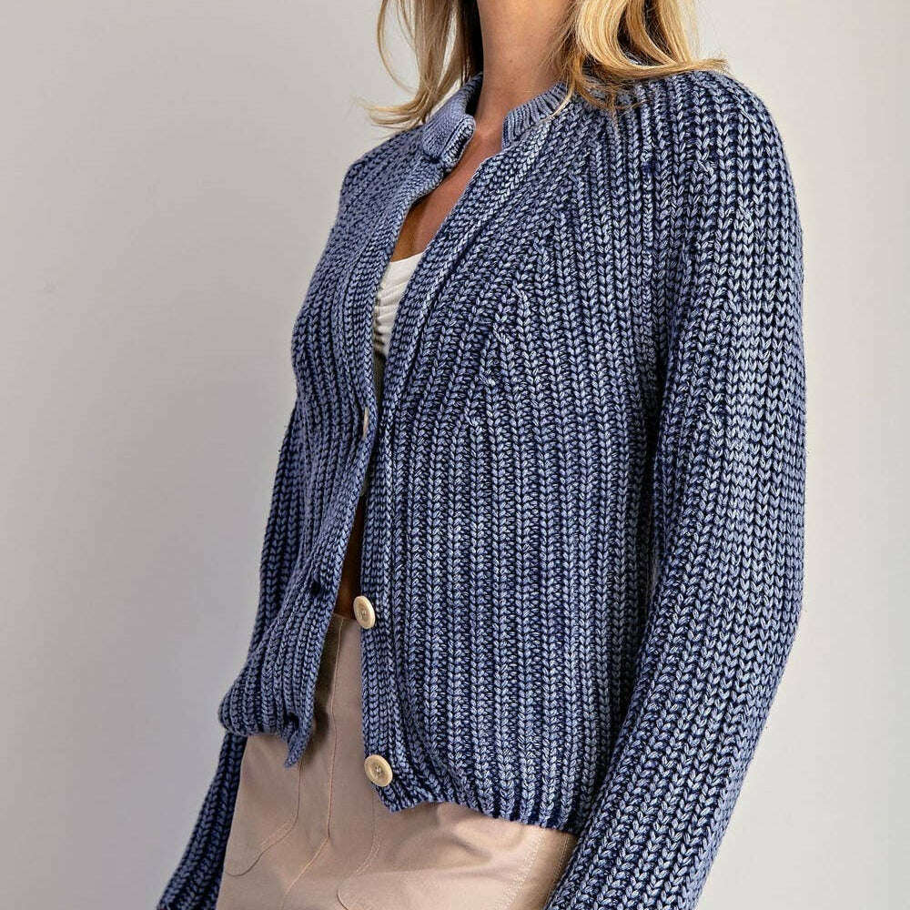 PEACE LOVE LINE Button Down Knit Cardigan Denim, CLOTHING, Peace Love Line, Plum Bottom