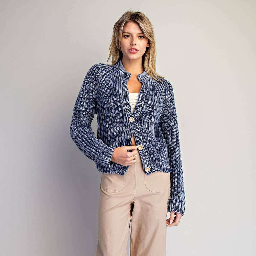PEACE LOVE LINE Button Down Knit Cardigan Denim, CLOTHING, Peace Love Line, Plum Bottom