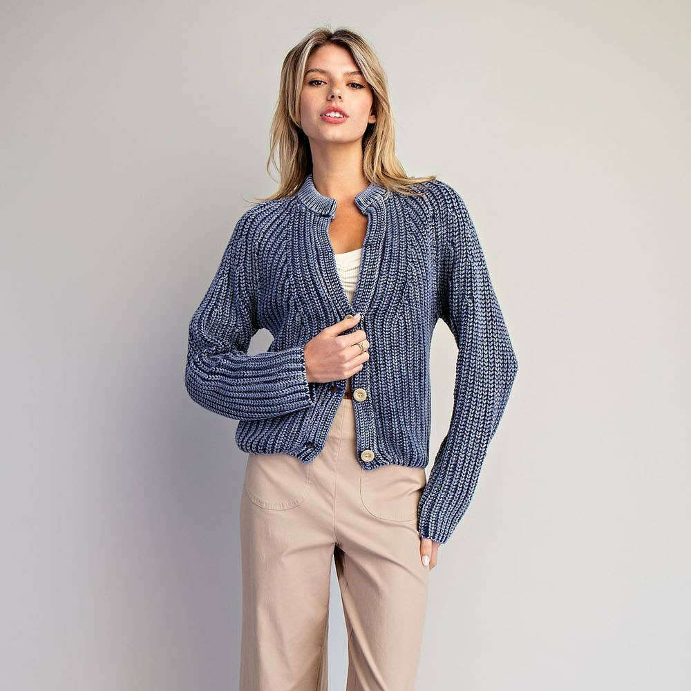 PEACE LOVE LINE Button Down Knit Cardigan Denim, CLOTHING, Peace Love Line, Plum Bottom