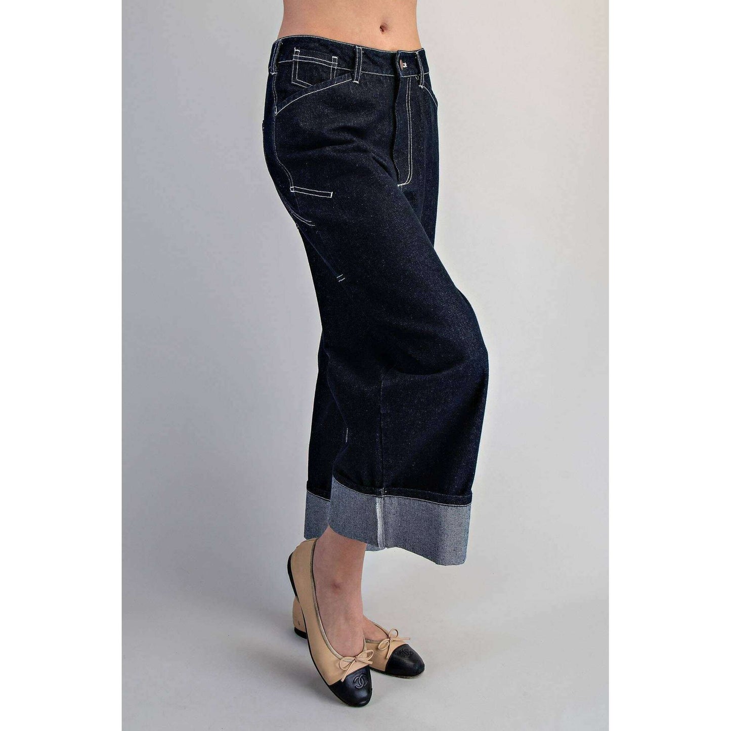 PEACE LOVE LINE Contrast Stitch Cuffed Denim Pants, CLOTHING, Peace Love Line, Plum Bottom