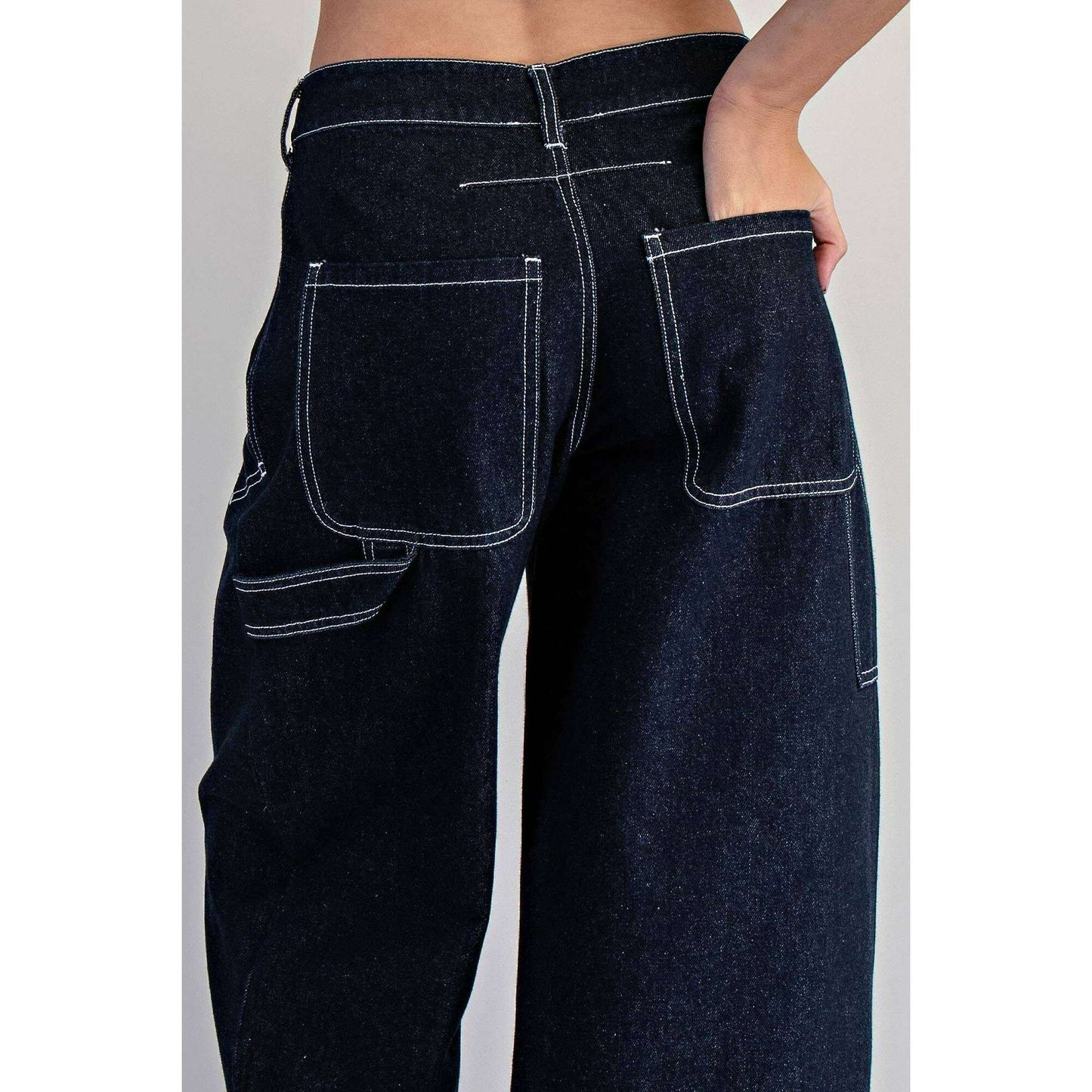 PEACE LOVE LINE Contrast Stitch Cuffed Denim Pants, CLOTHING, Peace Love Line, Plum Bottom