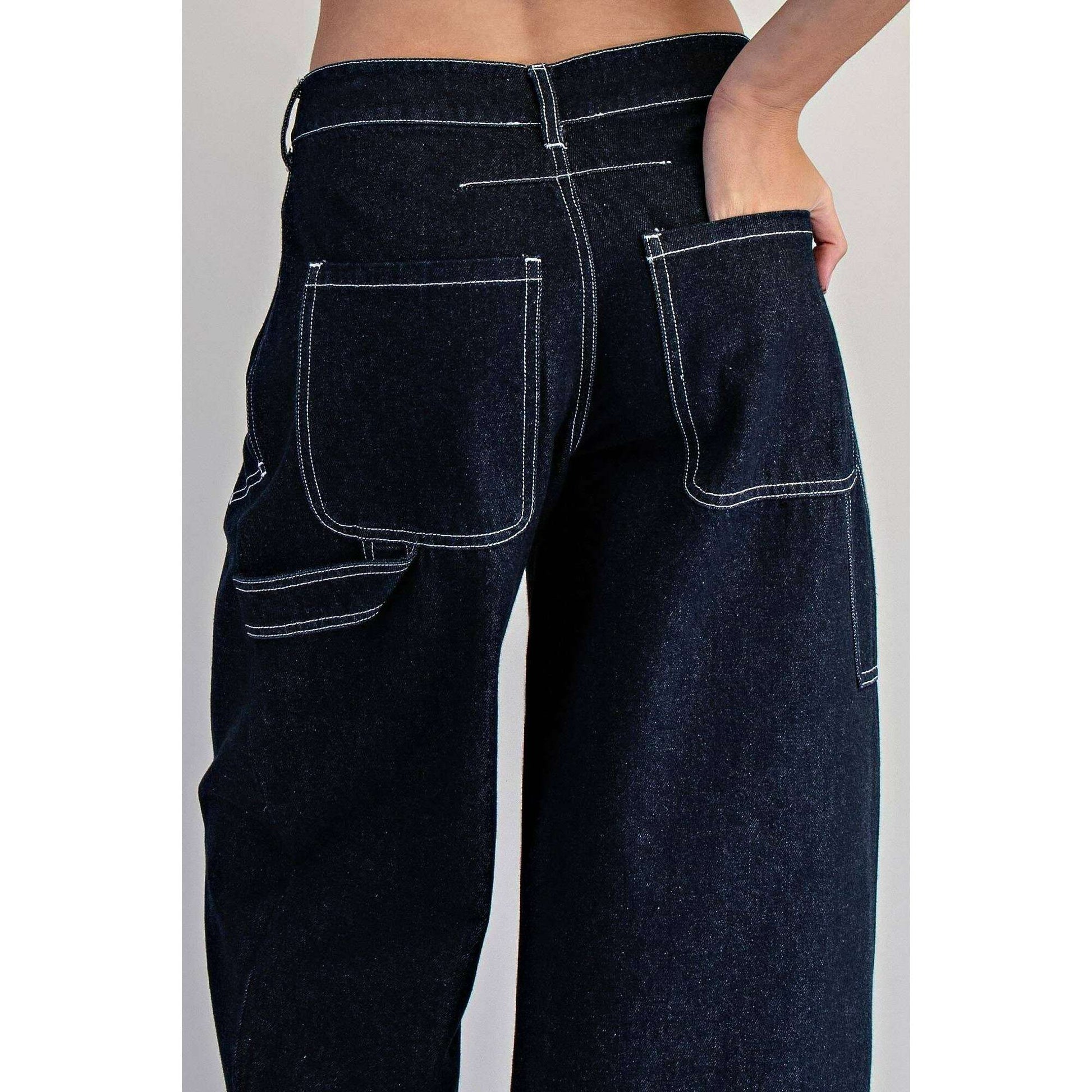 PEACE LOVE LINE Contrast Stitch Cuffed Denim Pants, CLOTHING, Peace Love Line, Plum Bottom