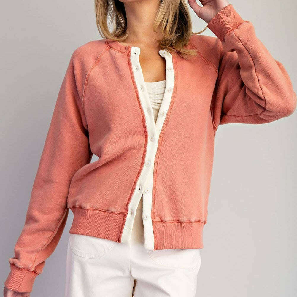 PEACE LOVE LINE Washed Floral Button Cardigan Apricot Cream, CLOTHING, Peace Love Line, Plum Bottom