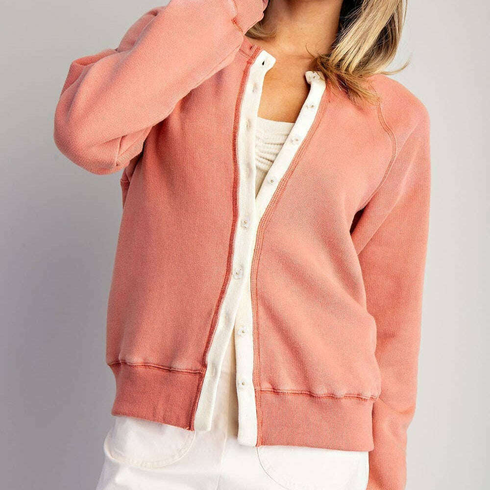 PEACE LOVE LINE Washed Floral Button Cardigan Apricot Cream, CLOTHING, Peace Love Line, Plum Bottom