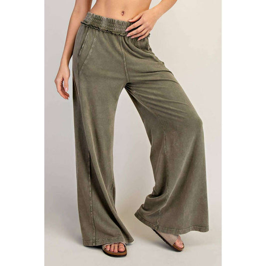 PEACE LOVE LINE Mineral Washed Terry Butter Wide Pants Olive, CLOTHING, Peace Love Line, Plum Bottom