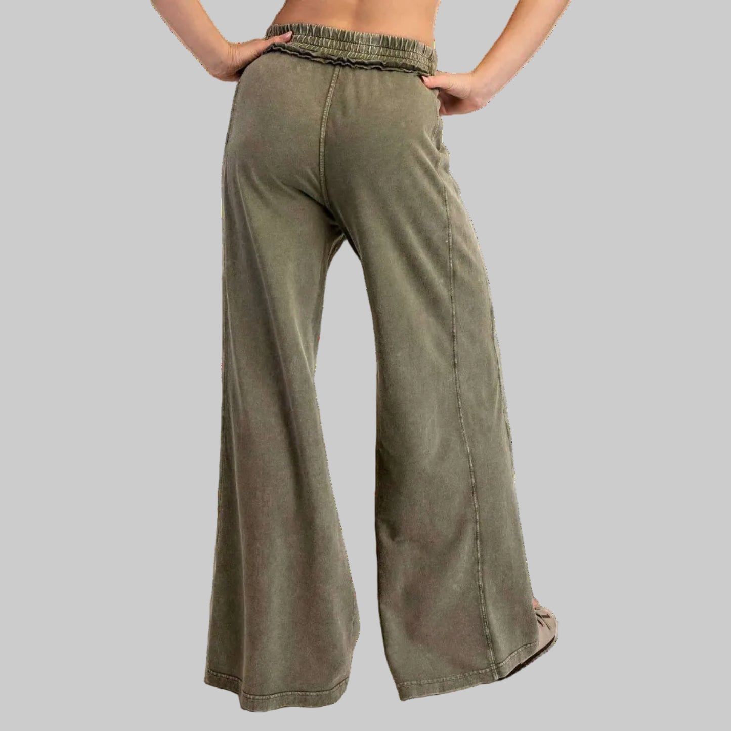 PEACE LOVE LINE Mineral Washed Terry Butter Wide Pants Olive, CLOTHING, Peace Love Line, Plum Bottom