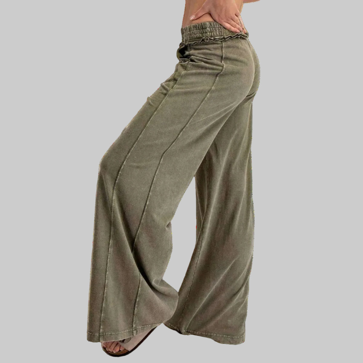 PEACE LOVE LINE Mineral Washed Terry Butter Wide Pants Olive, CLOTHING, Peace Love Line, Plum Bottom