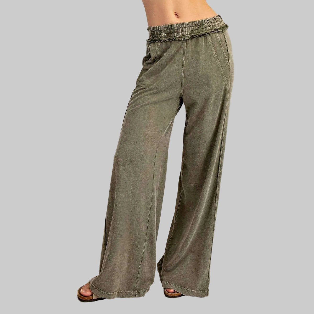 PEACE LOVE LINE Mineral Washed Terry Butter Wide Pants Olive, CLOTHING, Peace Love Line, Plum Bottom